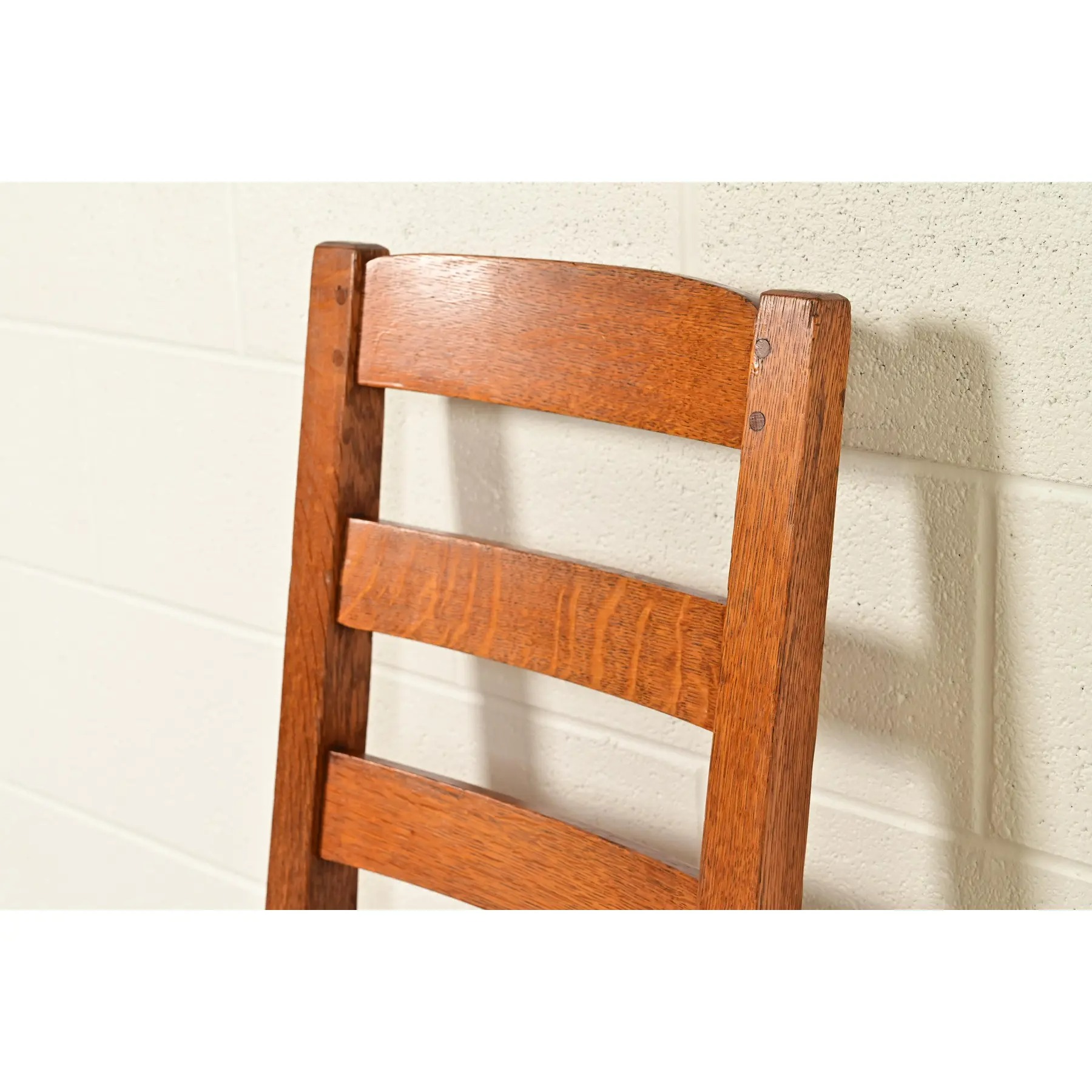 Limbert Antique Mission Oak Arts & Crafts Ladder Back Dining Chairs, Pair - Image 8