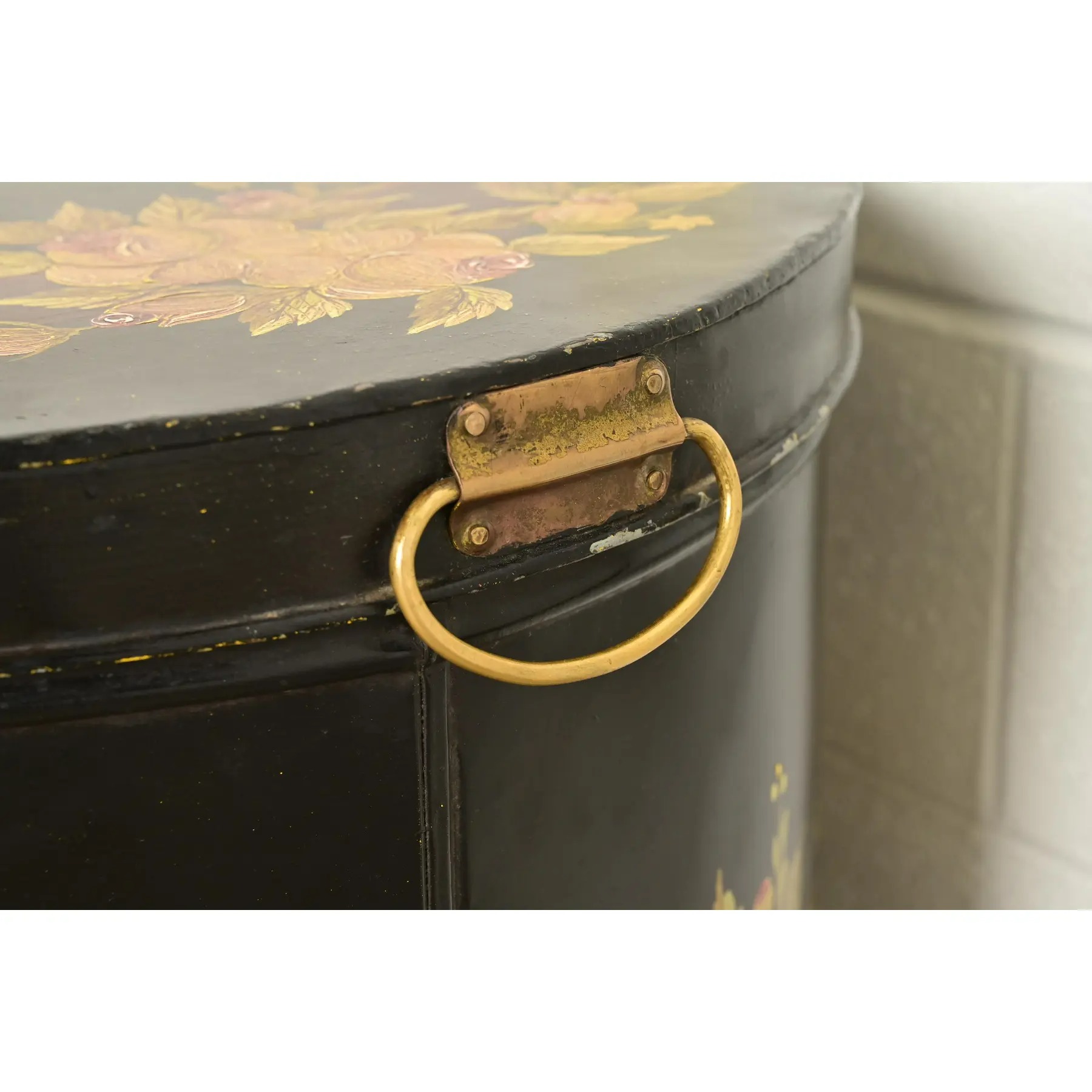Maitland Smith Neoclassical Hand-Painted Black Lacquered Oval Toleware Box or Chest on Stand - Image 8