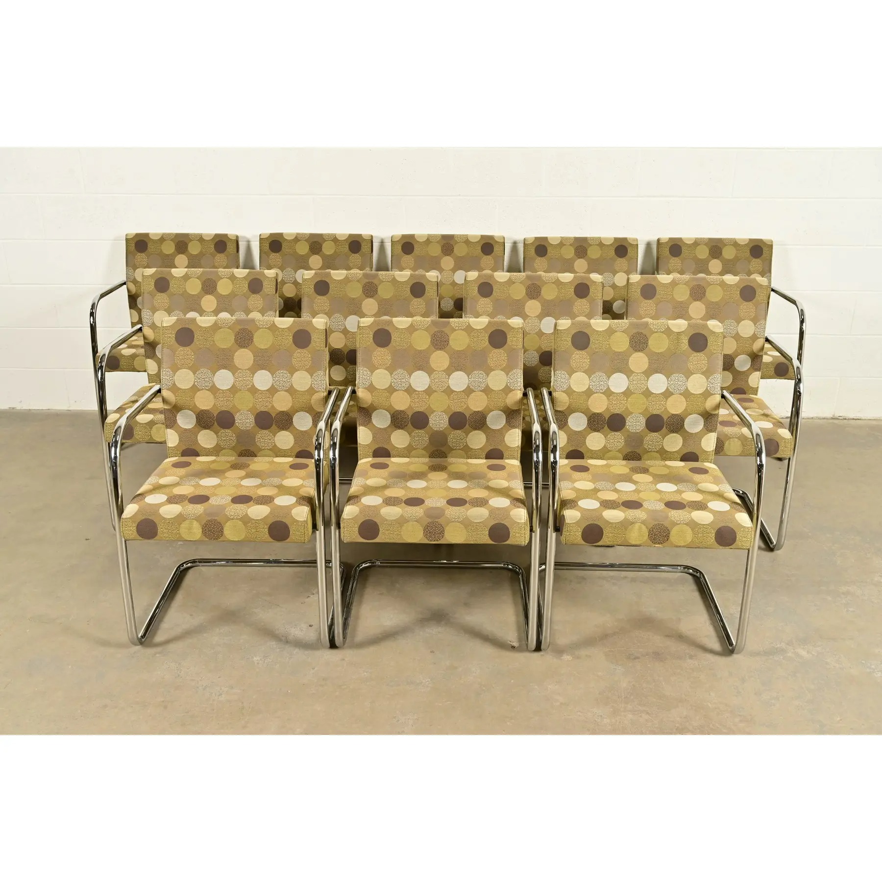 Mies Van Der Rohe Brno Style Mid-Century Modern Chrome Tubular Cantilever Club Chairs, Set of Twelve - Image 4