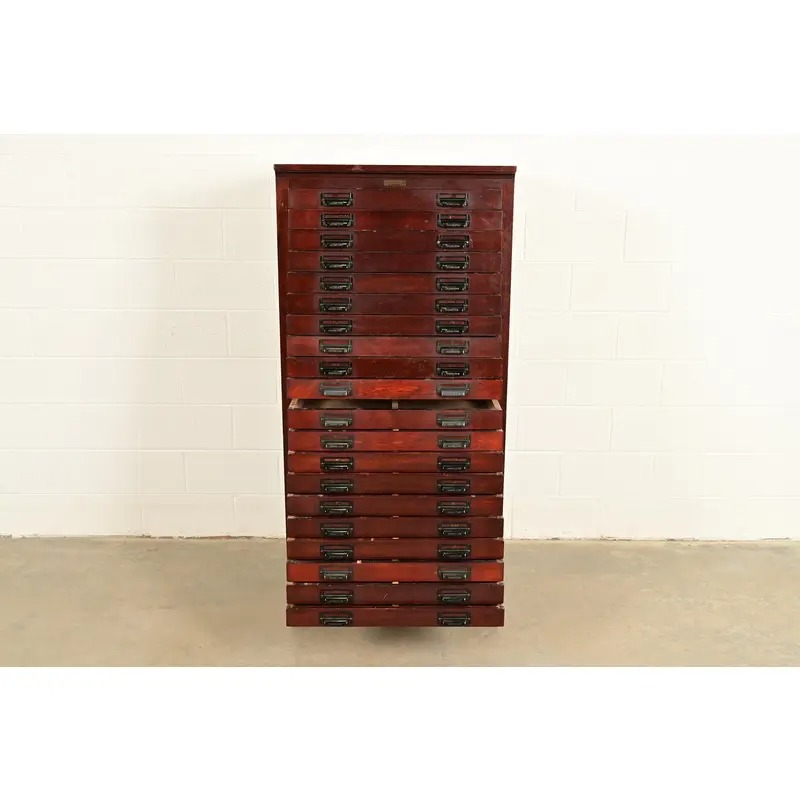 Antique Arts & Crafts Mahogany 20-Drawer Architect's Blueprint Flat File Cabinet by Hamilton, Circa 1900 - Image 5
