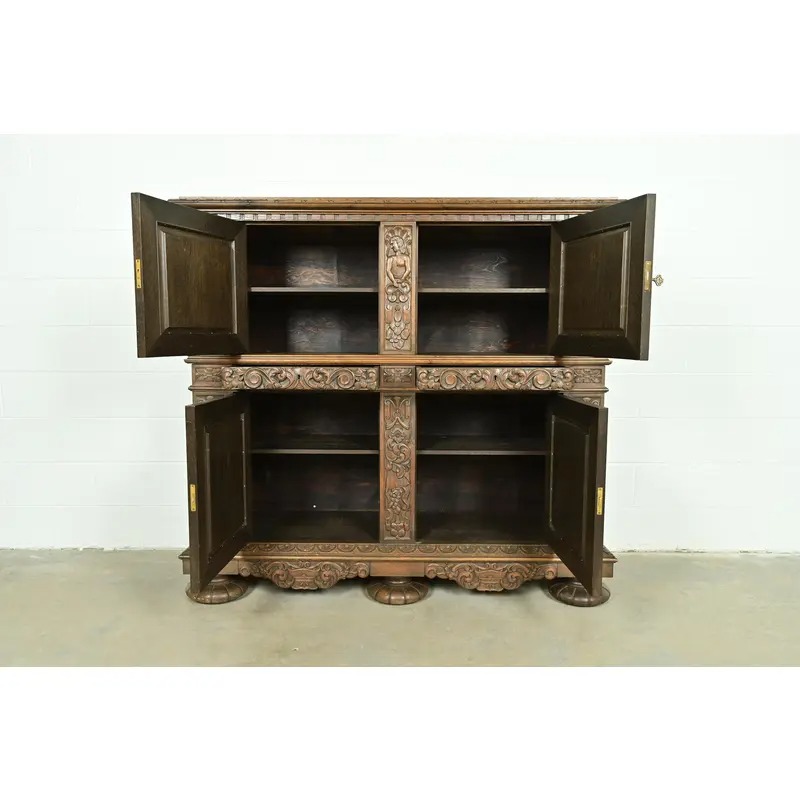Antique Danish Renaissance Revival Carved Oak Bar Cabinet, Circa 1890s - Image 5