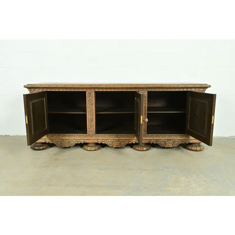 Antique Danish Renaissance Revival Carved Oak Sideboard or Bar Cabinet, Circa 1890s - Image 5