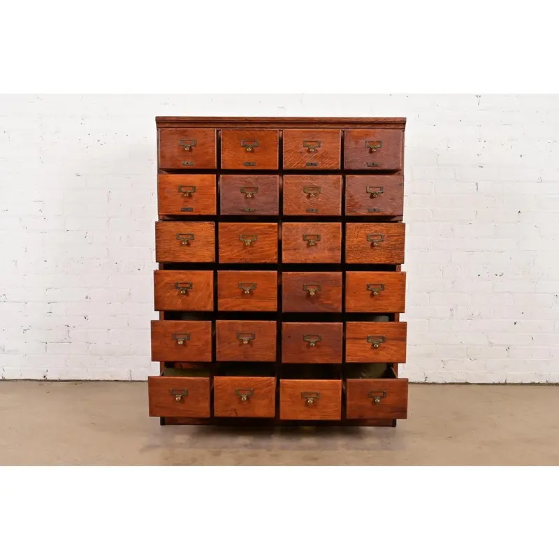 Antique Mission Oak Arts & Crafts 24-Drawer Card Catalog or File Cabinet, Circa 1900 - Image 5