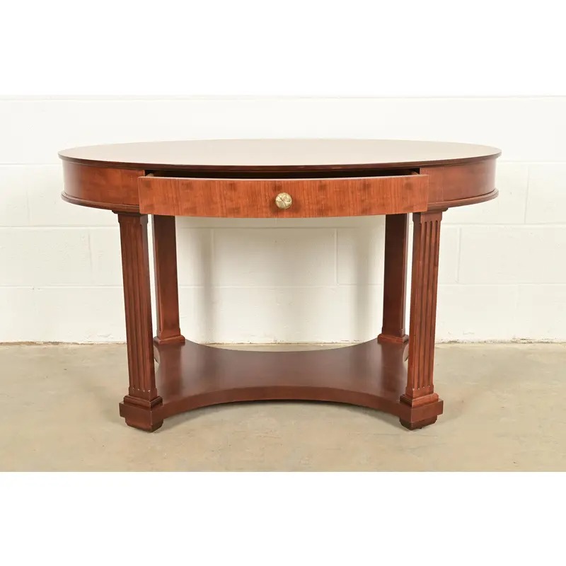 Baker Furniture French Empire Carved Cherry and Burl Wood Library Table or Center Table, Newly Refinished - Image 5
