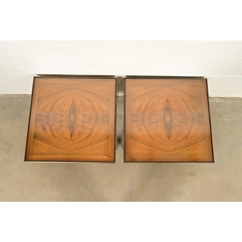 Baker Furniture French Regency Louis XVI Cherry, Burl Wood, and Brass Side Tables, Pair - Image 5