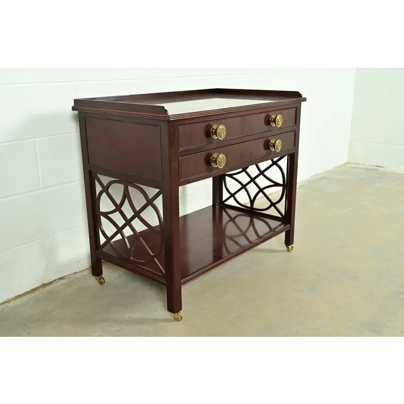 Baker Furniture Historic Charleston Chippendale Carved Mahogany Rolling Buffet Server or Bar Cart - Image 5