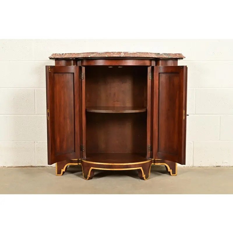 Baker Furniture Italian Provincial Carved Cherry Wood, Parcel Gilt, and Marble Top Demilune Sideboard or Bar Cabinet - Image 5