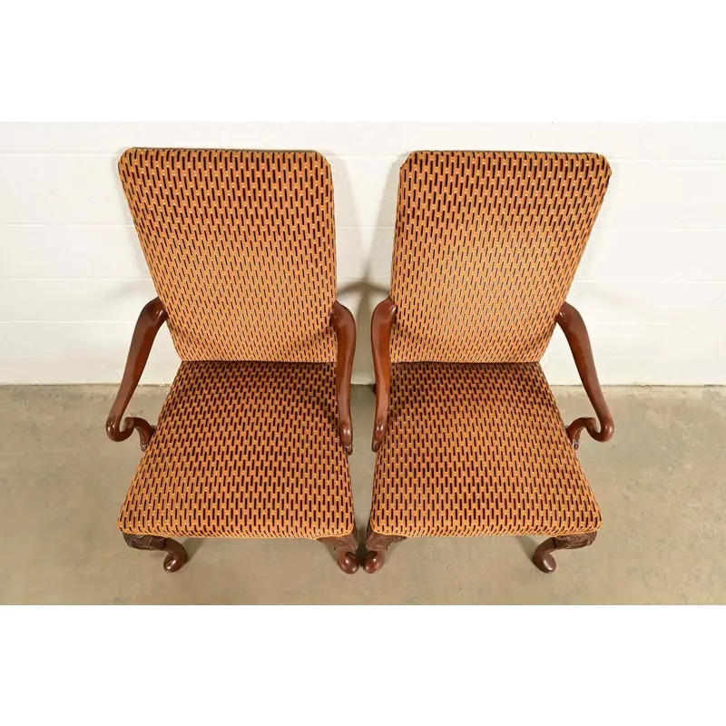 Baker Furniture Stately Homes Georgian Carved Mahogany Open Arm Library Chairs, Pair - Image 5