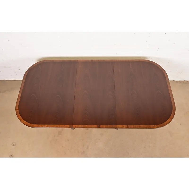 Baker Furniture Style Georgian Banded Mahogany Double Pedestal Extension Dining Table, Newly Refinished - Image 5