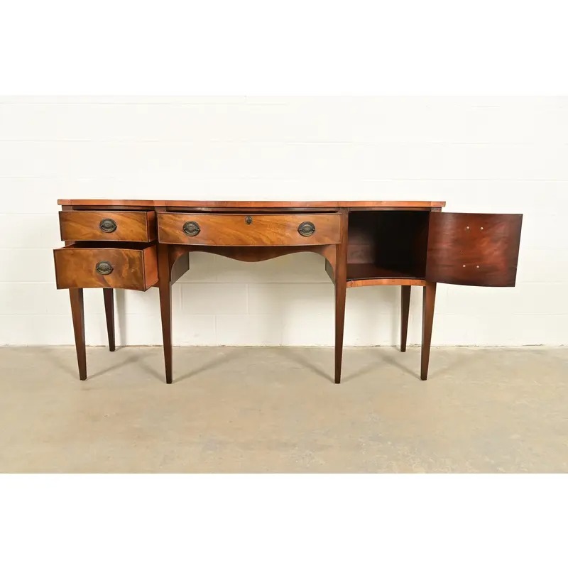 Baker Furniture Style Georgian Flame Mahogany Serpentine Front Sideboard Credenza - Image 5