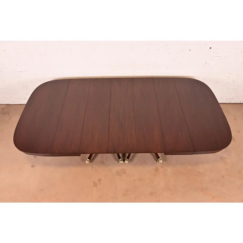 Baker Furniture Style Georgian Mahogany Double Pedestal Extension Dining Table, Newly Refinished - Image 5