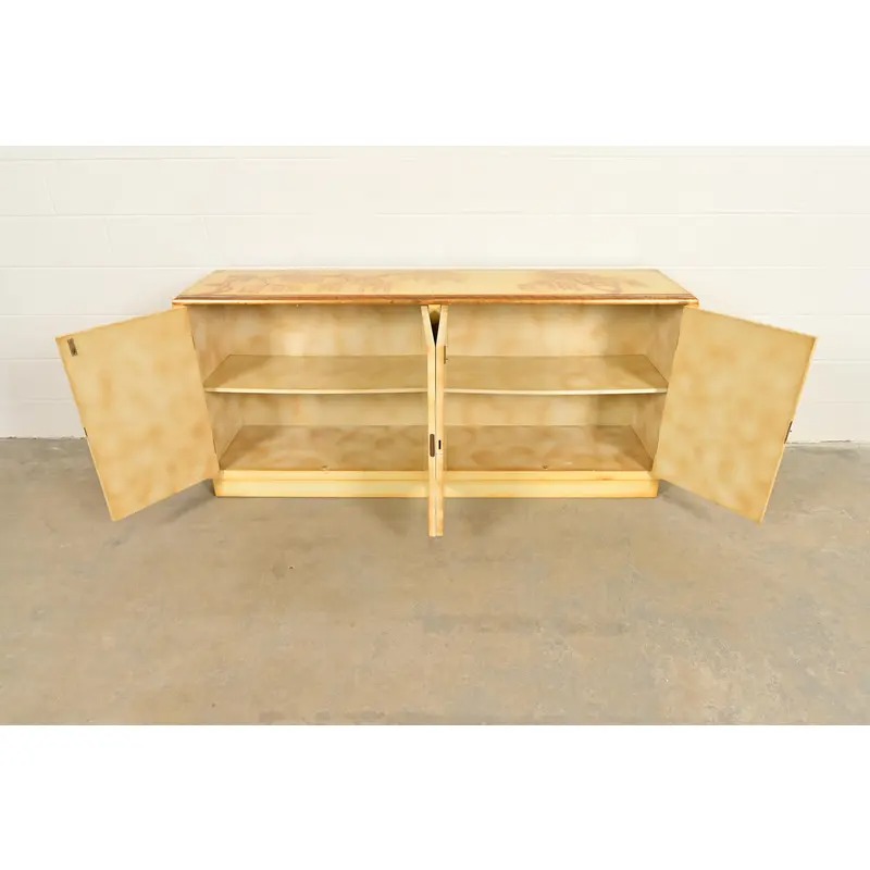 Baker Furniture Style Hollywood Regency Chinoiserie Hand-Painted Cream Lacquered Sideboard Credenza, Circa 1970s - Image 5