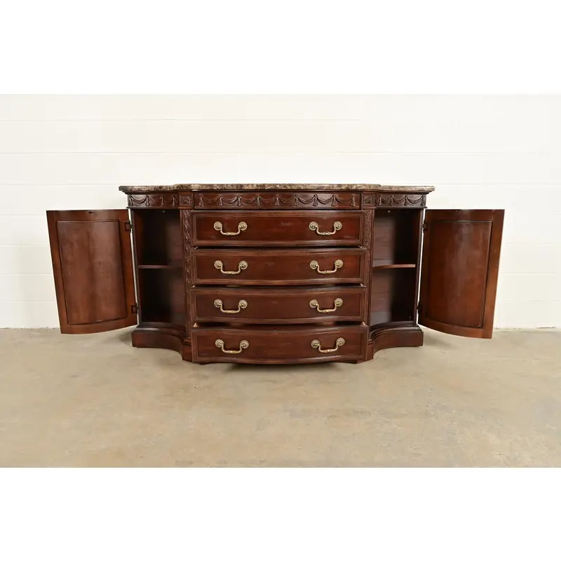 Bernhardt French Regency Louis XVI Carved Mahogany Marble Top Sideboard Credenza - Image 5