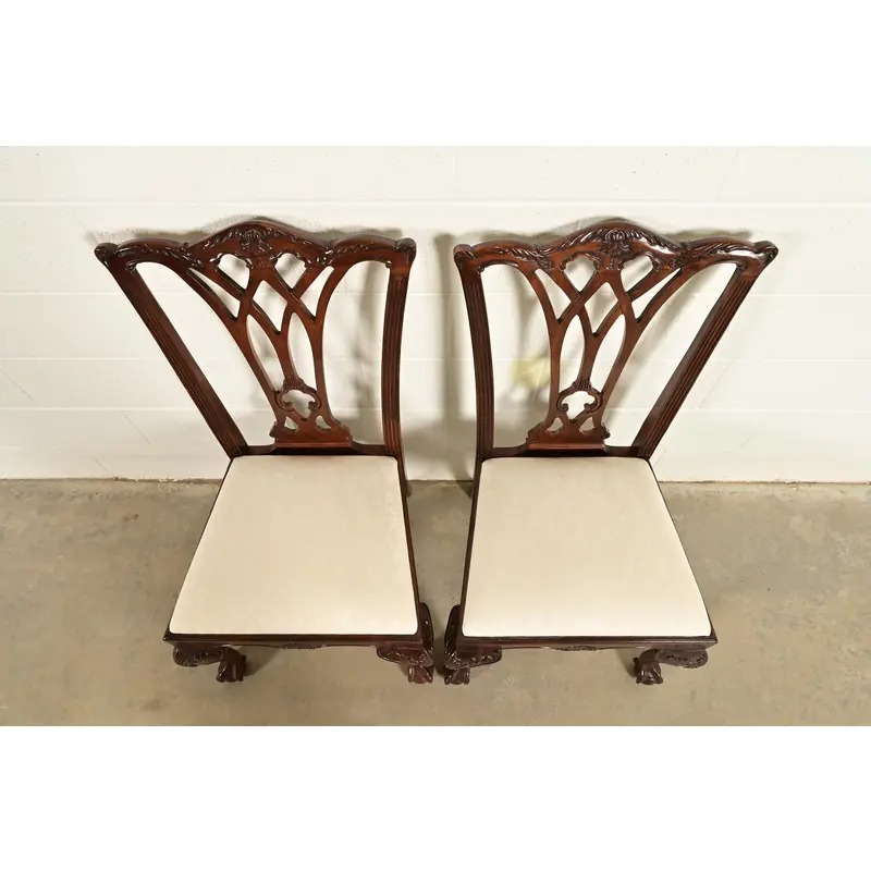 Drexel Heritage Chippendale Carved Mahogany Side Chairs or Dining Chairs, Pair - Image 5
