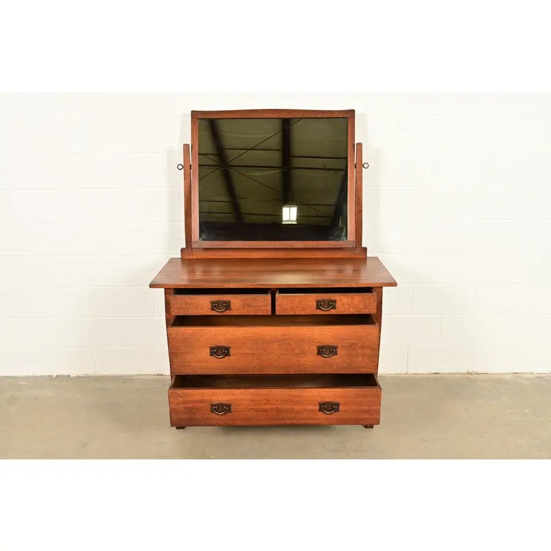 Gustav Stickley Antique Mission Oak Arts & Crafts Dresser With Mirror, Circa 1910 - Image 5