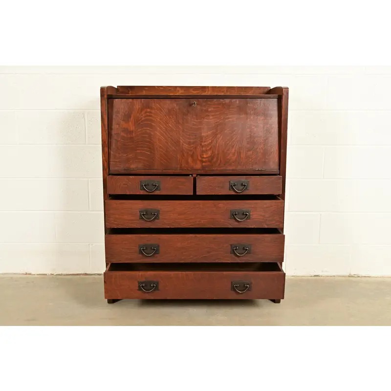 Gustav Stickley Antique Mission Oak Arts & Crafts Drop Front Secretary Desk, Circa 1910 - Image 5