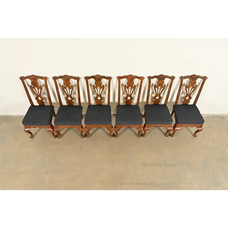 Henredon Georgian Carved Solid Oak Dining Chairs, Set of Six - Image 5