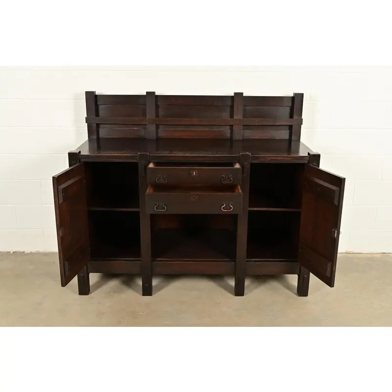 Imperial Furniture Grand Rapids Mission Oak Arts & Crafts Strap Hinge Eight-Leg Sideboard, Circa 1900 - Image 5