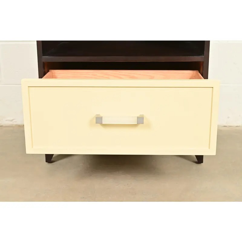 Kindel Furniture Modern Hollywood Regency Mahogany and Cream Lacquered Nightstand - Image 5