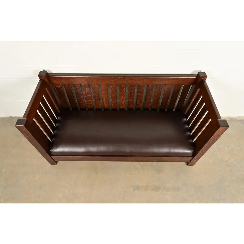 L. & J. G. Stickley Antique Mission Oak Arts & Crafts Settle Sofa or Bench, Newly Refinished - Image 5