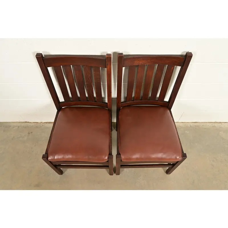 L. & J. G. Stickley Antique Mission Oak Arts & Crafts Side Chairs or Dining Chairs, Pair - Image 5