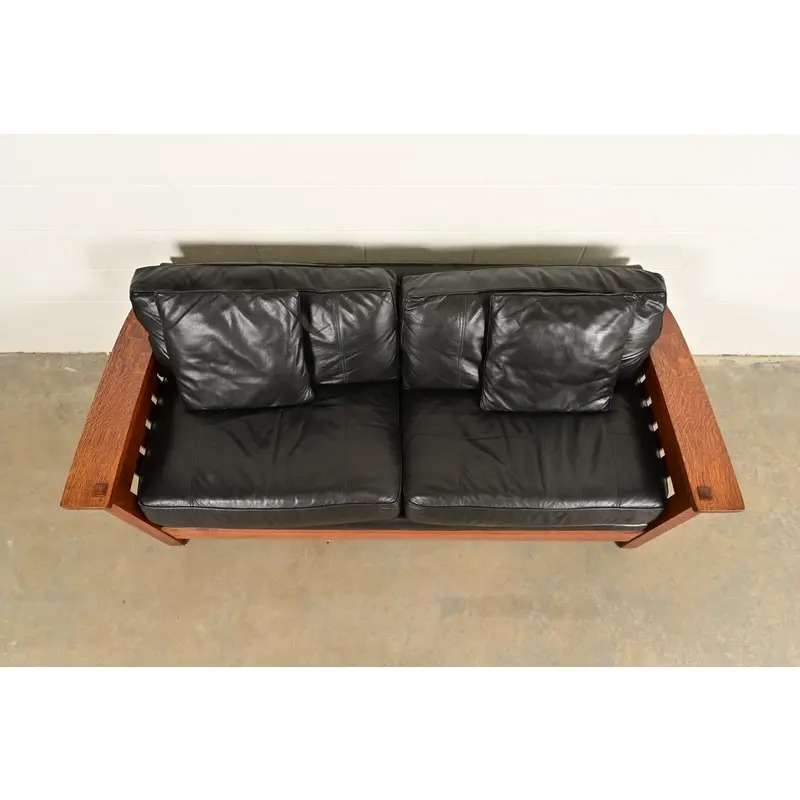 L. & J. G. Stickley Mission Oak Arts & Crafts Bow Arm Sofa - Image 5