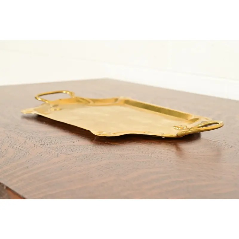 Liberty & Co. Style English Arts & Crafts Hammered Brass Handled Serving Tray - Image 5
