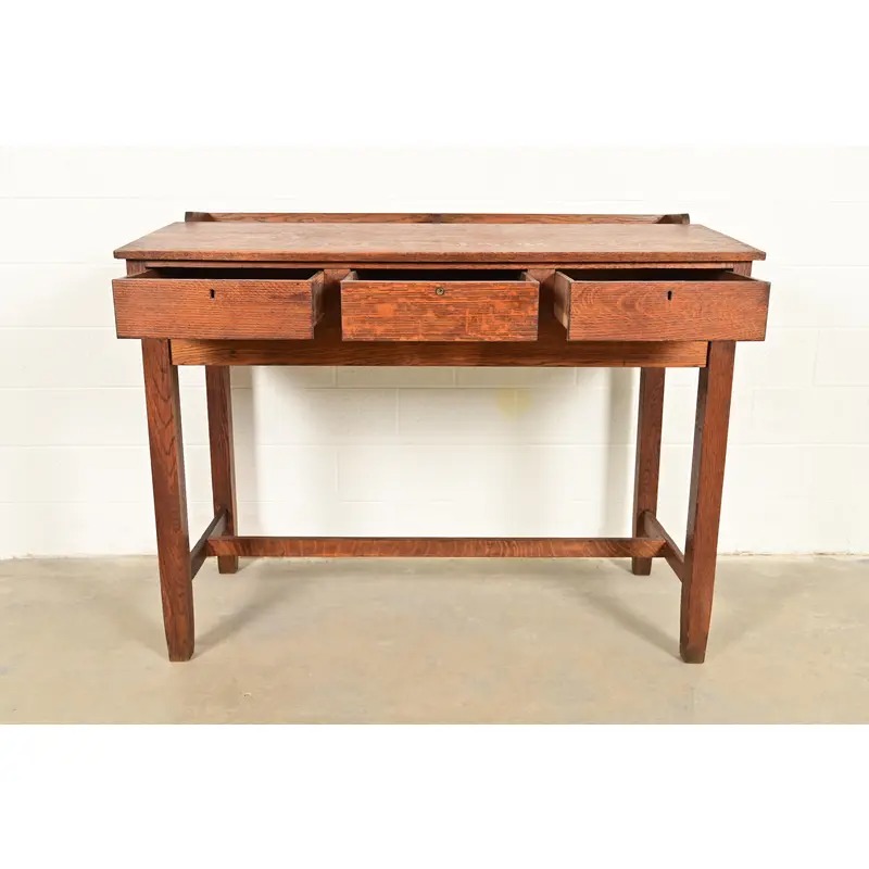 Limbert Style Antique Mission Oak Arts & Crafts Slant Front Architect's Desk, Circa 1910 - Image 5