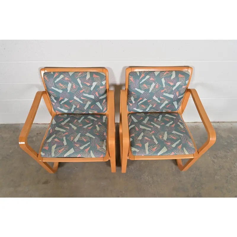 Loewenstein Modern Bent Beechwood Sled Leg Lounge Chairs, Pair - Image 5