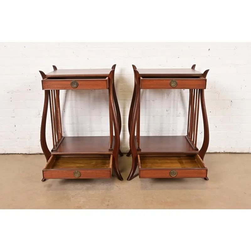 Maslow Freen French Regency Louis XVI Carved Mahogany Nightstands, Newly Refinished - Image 5