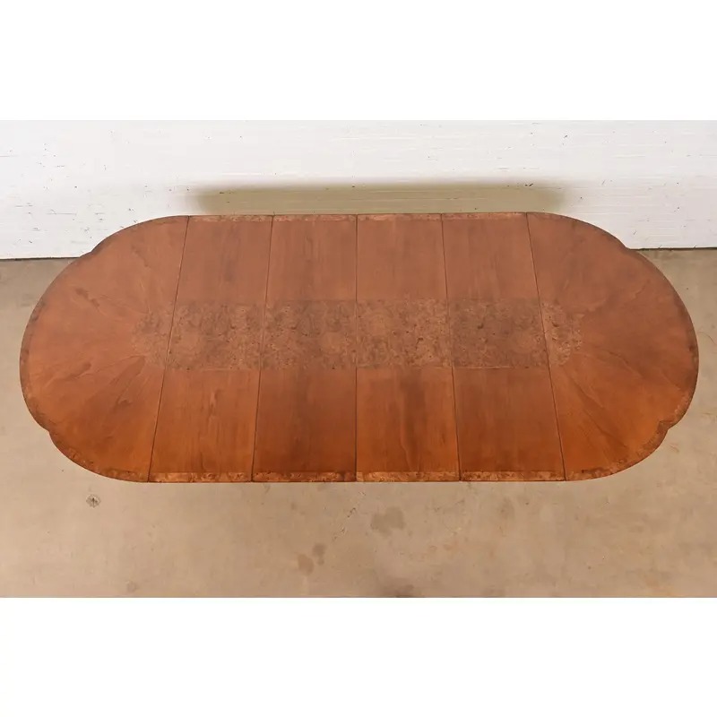 Mastercraft Mid-Century Hollywood Regency Cherry and Burl Wood Extension Dining Table, Newly Refinished - Image 5