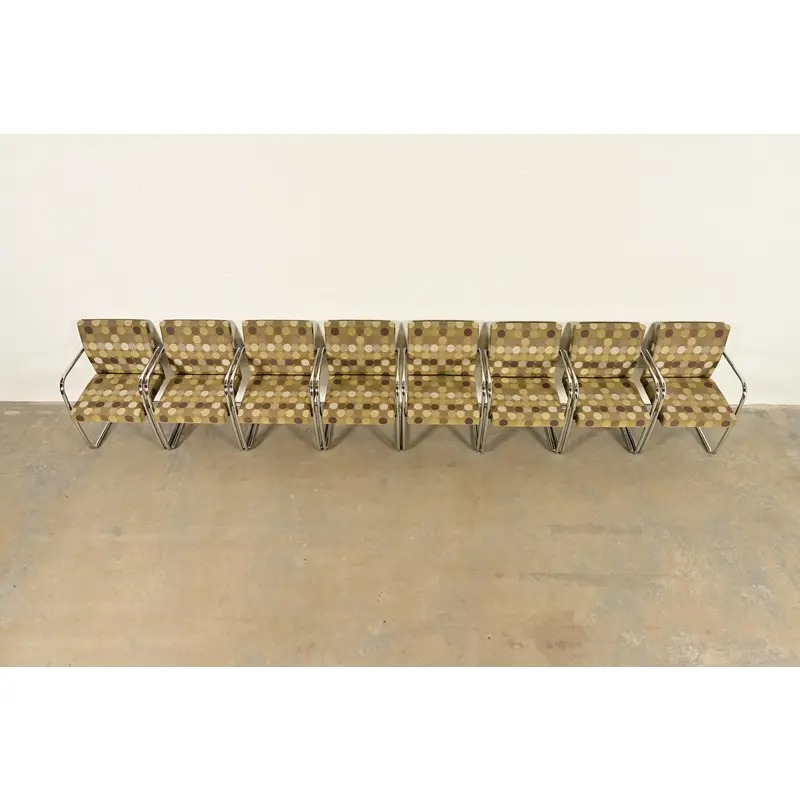 Mies Van Der Rohe Brno Style Mid-Century Modern Chrome Tubular Cantilever Club Chairs, Set of Eight - Image 5