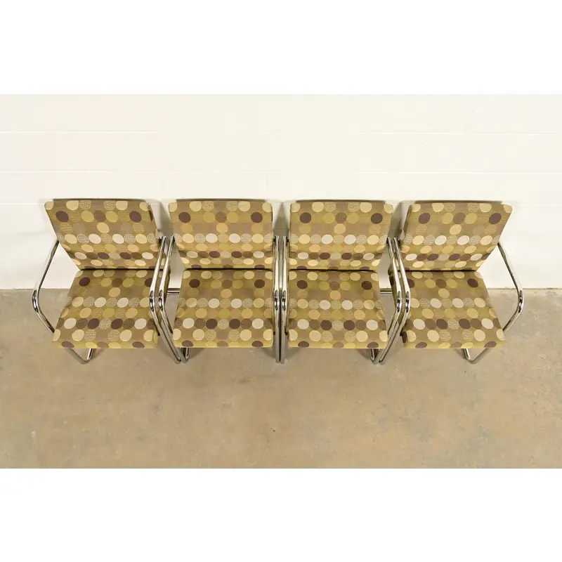 Mies Van Der Rohe Brno Style Mid-Century Modern Chrome Tubular Cantilever Club Chairs, Set of Four - Image 5