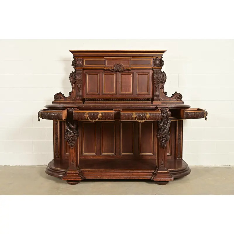 R. J. Horner Renaissance Revival Ornate Carved Oak Sideboard or Bar Cabinet, Circa 1880s - Image 5