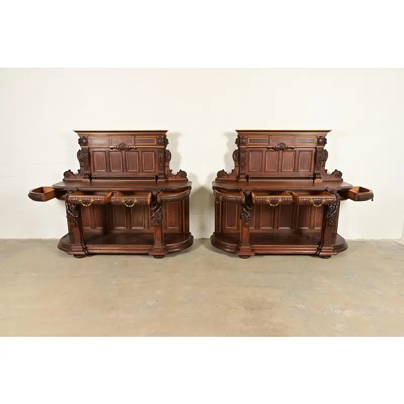 R. J. Horner Renaissance Revival Ornate Carved Oak Sideboards or Bar Cabinets, Circa 1880s - Image 5