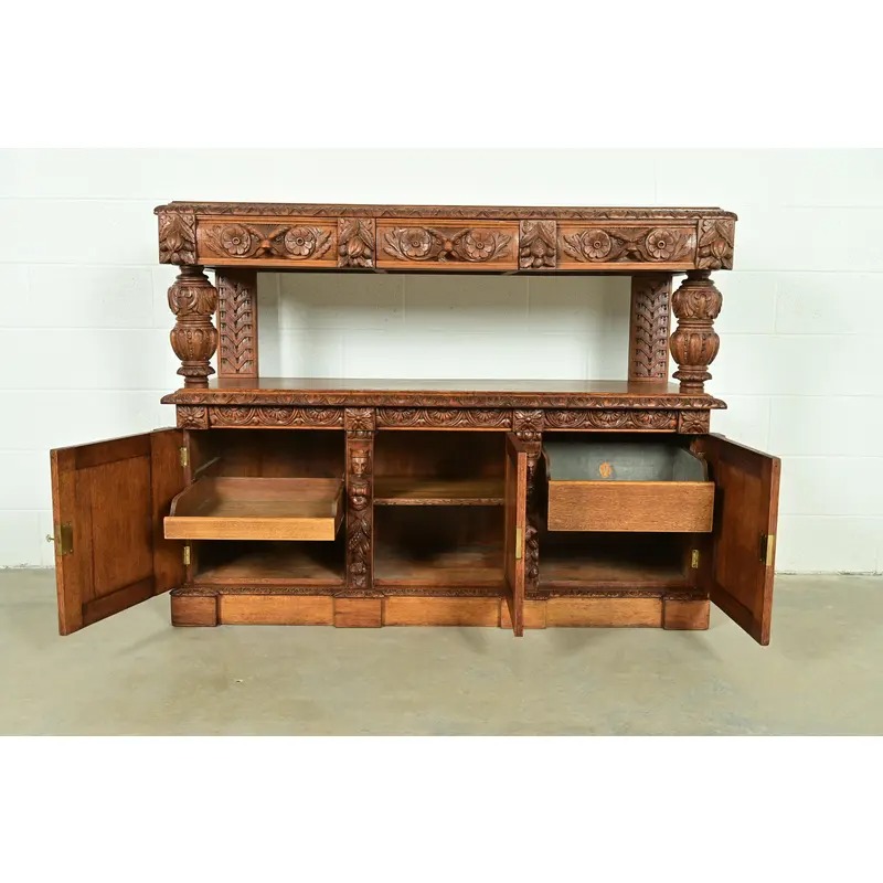 R. J. Horner Style Renaissance Revival Carved Oak Sideboard or Bar Cabinet, Circa 1890s - Image 5