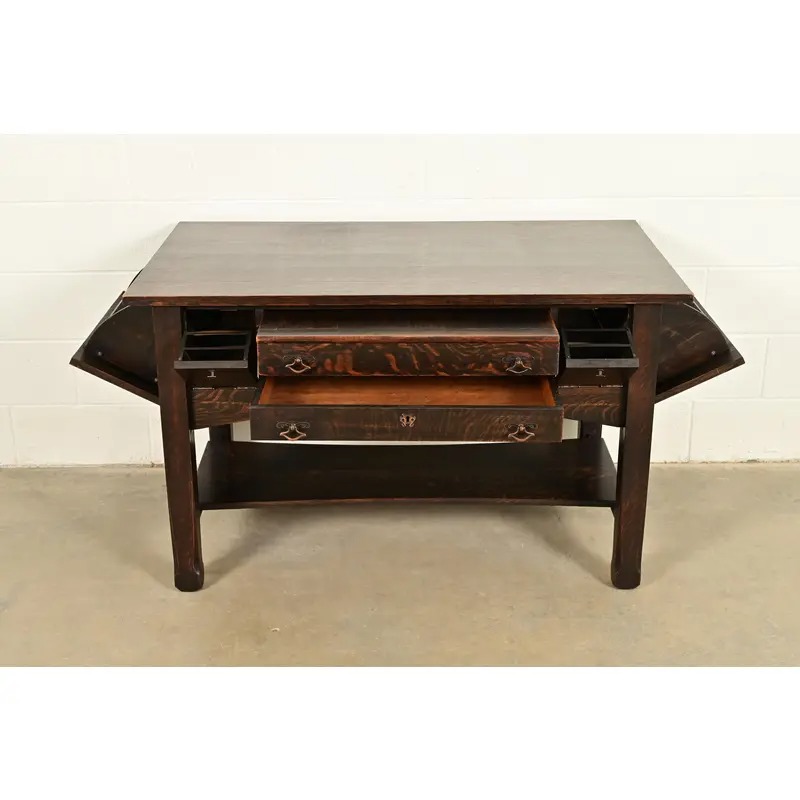 Stickley Brothers Style Antique Mission Oak Arts & Crafts Desk or Library Table, Circa 1910 - Image 5