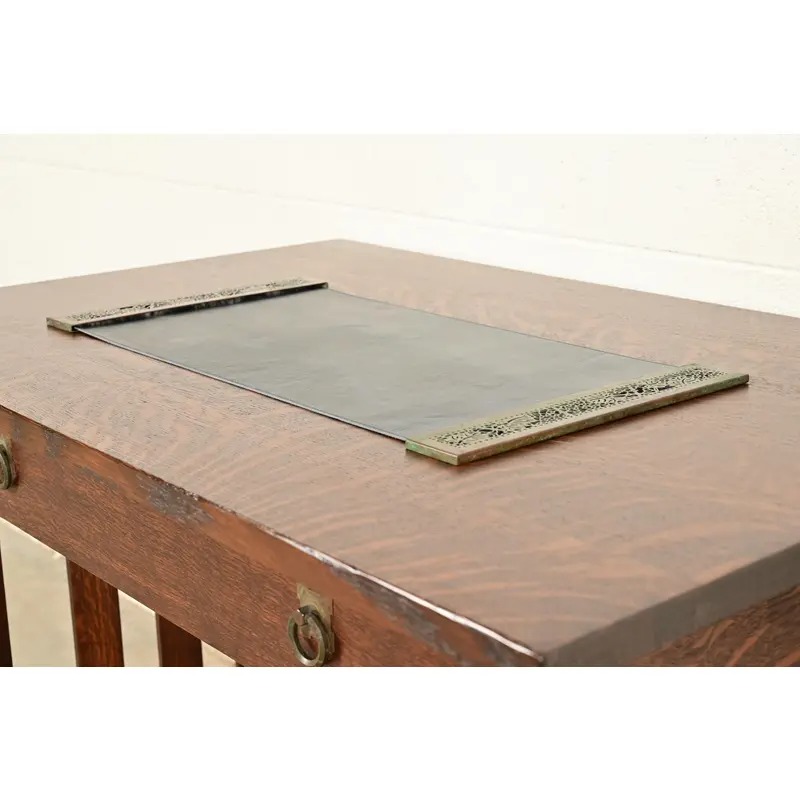 Tiffany Studios New York Grapevine Bronze Blotter Ends With Leather Desk Blotter - Image 5