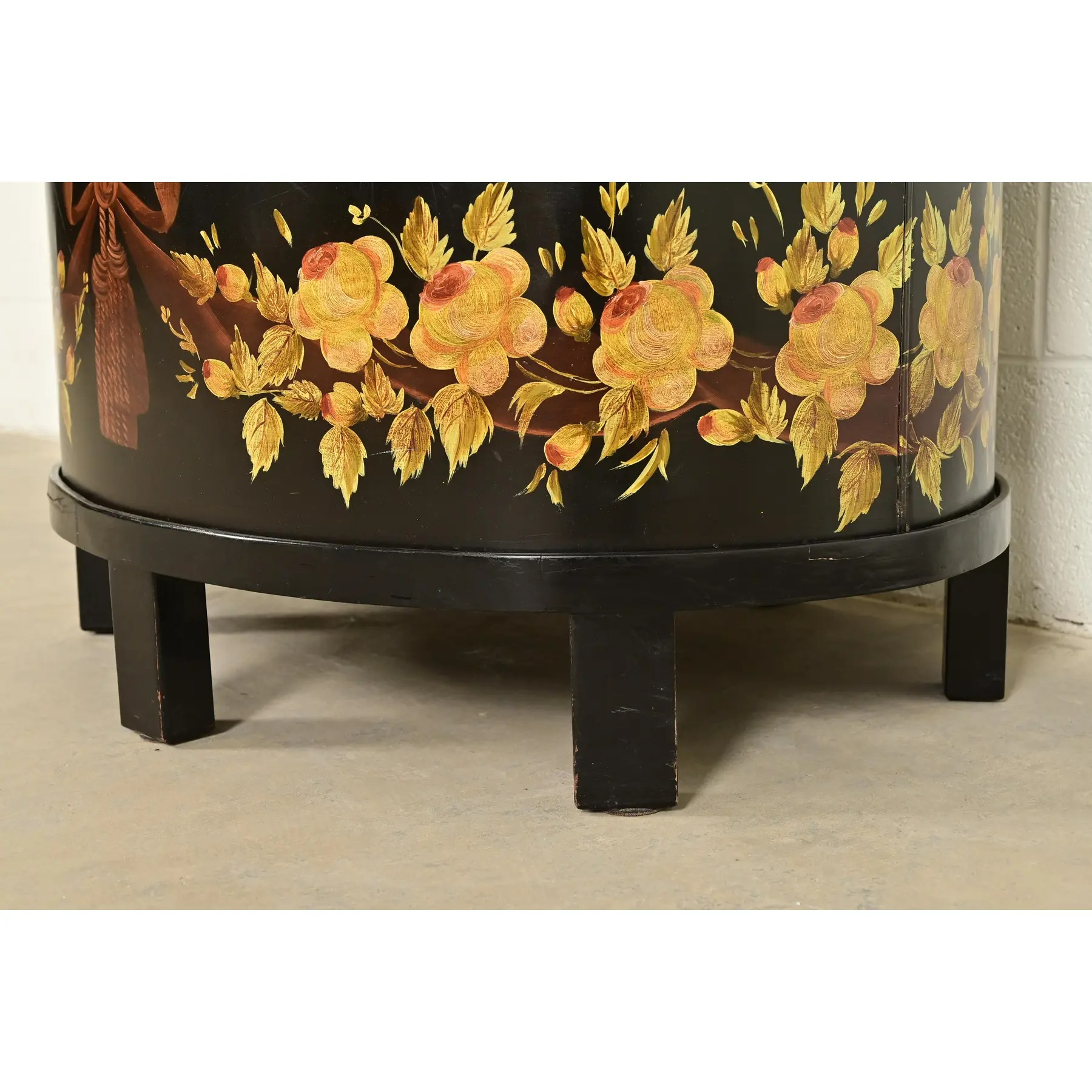 Maitland Smith Neoclassical Hand-Painted Black Lacquered Oval Toleware Box or Chest on Stand - Image 9