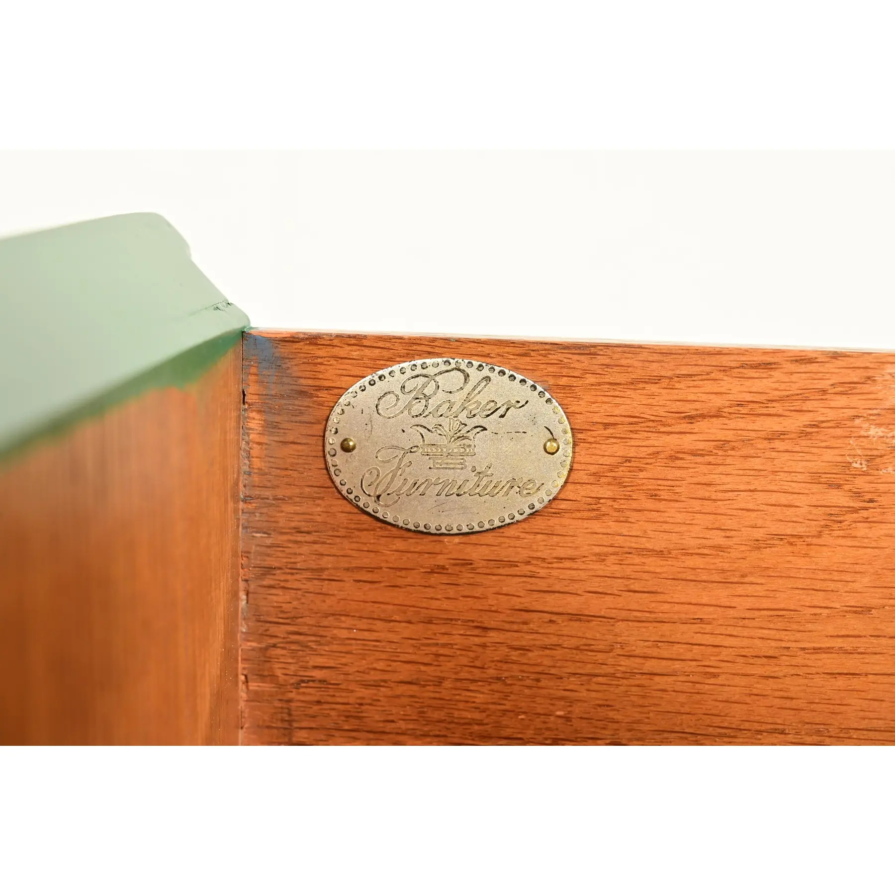 Michael Taylor for Baker Furniture Mid-Century Hollywood Regency Green Lacquered Campaign Dresser, Newly Refinished - Image 9