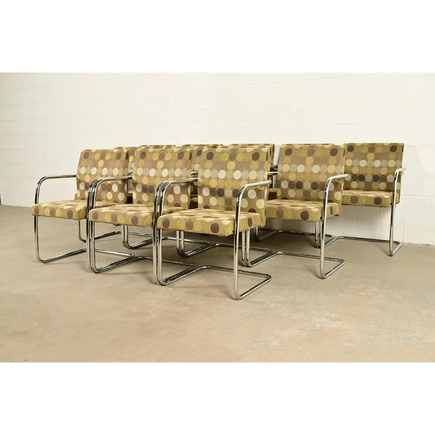 Mies Van Der Rohe Brno Style Mid-Century Modern Chrome Tubular Cantilever Club Chairs, Set of Twelve - Image 7