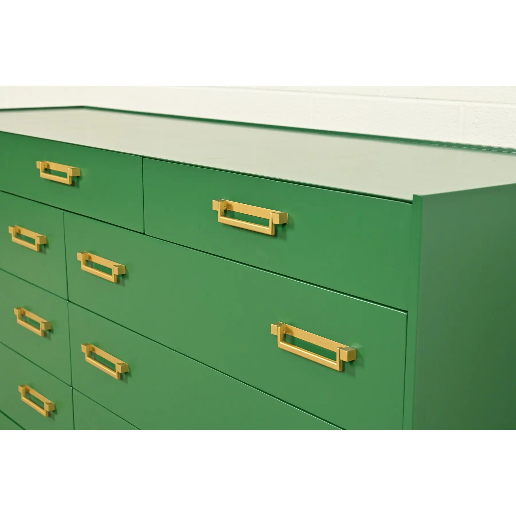 Michael Taylor for Baker Furniture Mid-Century Hollywood Regency Green Lacquered Campaign Dresser, Newly Refinished - Image 10