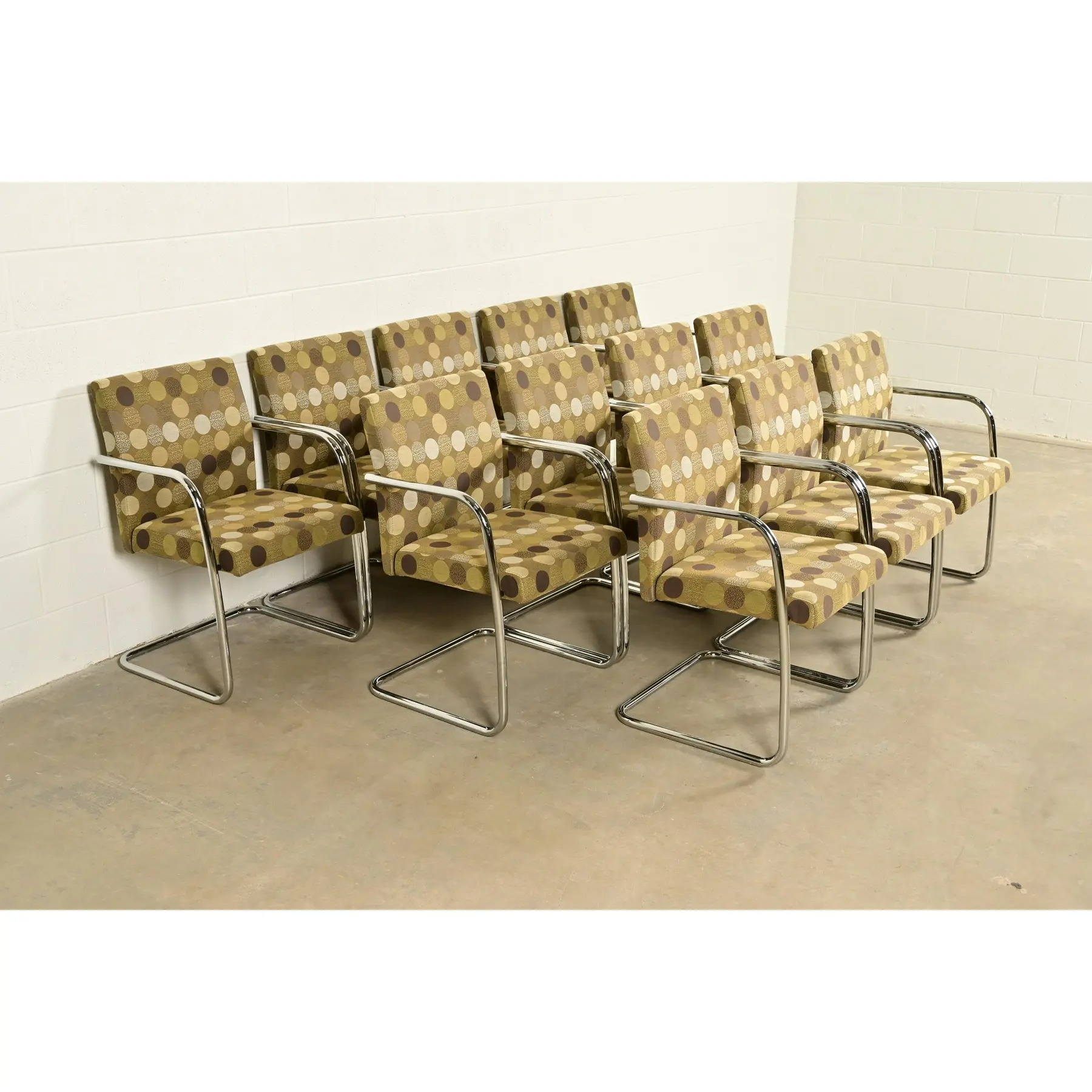 Mies Van Der Rohe Brno Style Mid-Century Modern Chrome Tubular Cantilever Club Chairs, Set of Twelve - Image 6