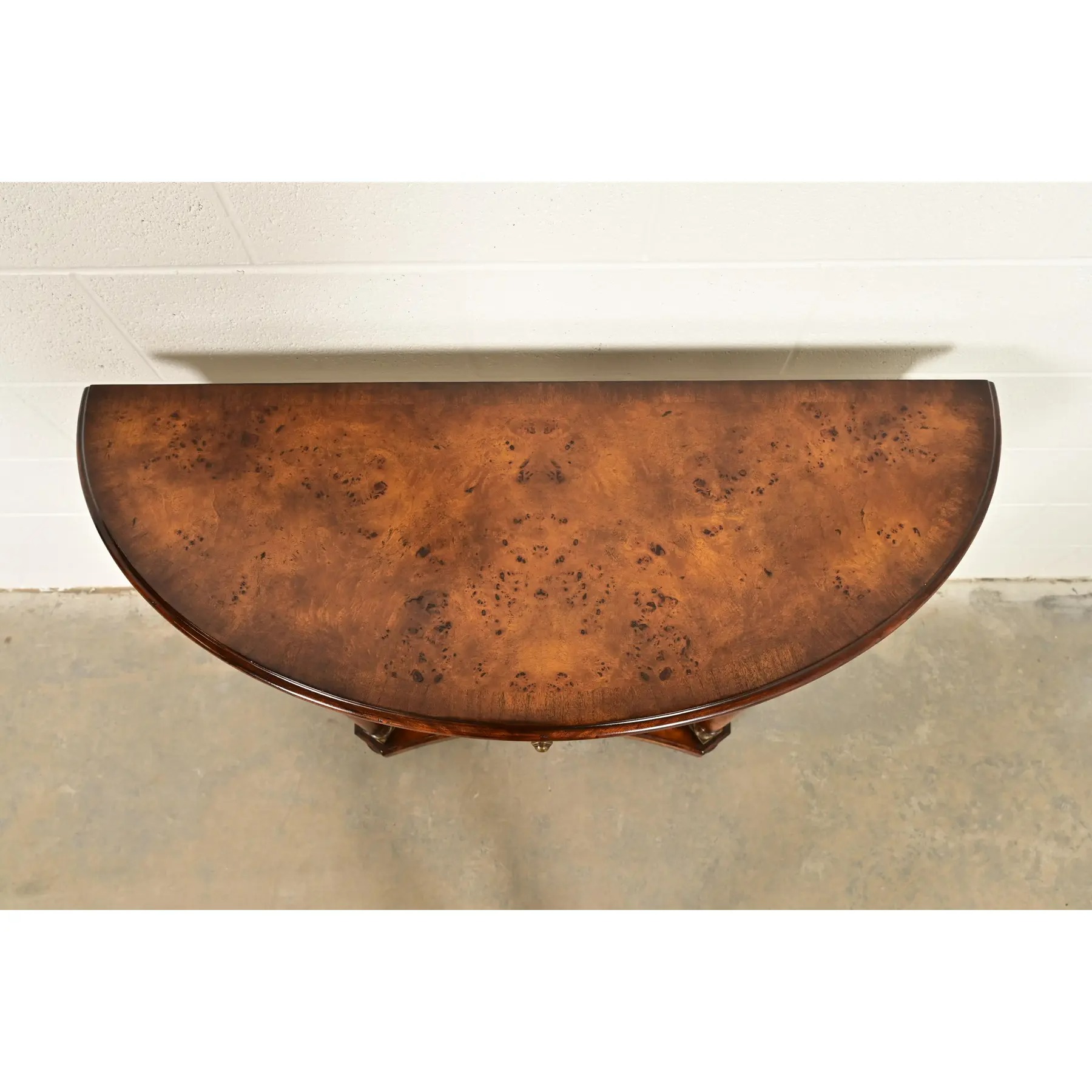 Maitland Smith Style French Empire Burl Wood and Gold Gilt Demilune Console Table - Image 11