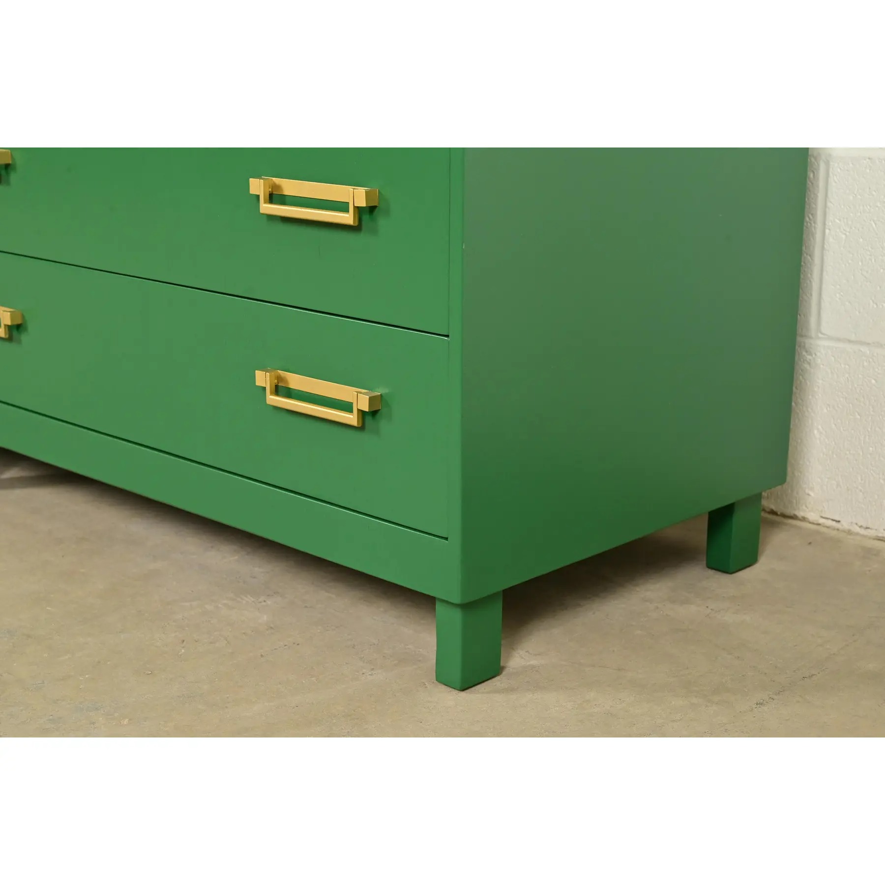 Michael Taylor for Baker Furniture Mid-Century Hollywood Regency Green Lacquered Campaign Dresser, Newly Refinished - Image 11