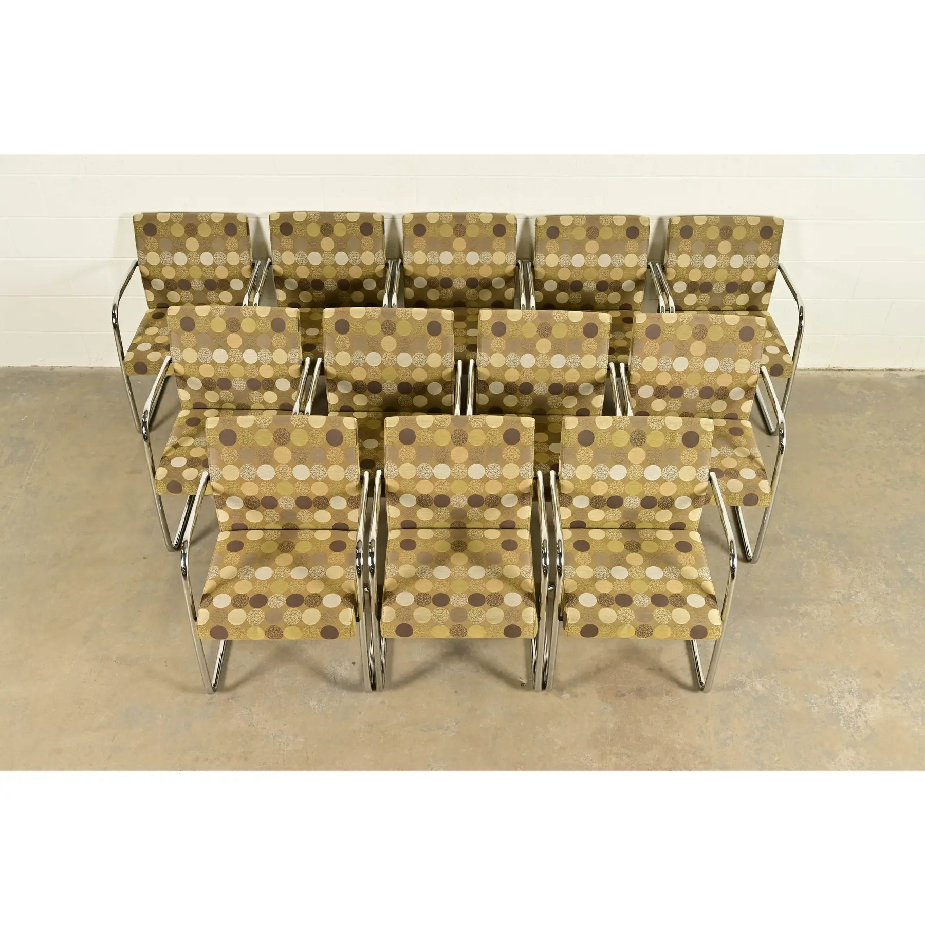 Mies Van Der Rohe Brno Style Mid-Century Modern Chrome Tubular Cantilever Club Chairs, Set of Twelve - Image 8