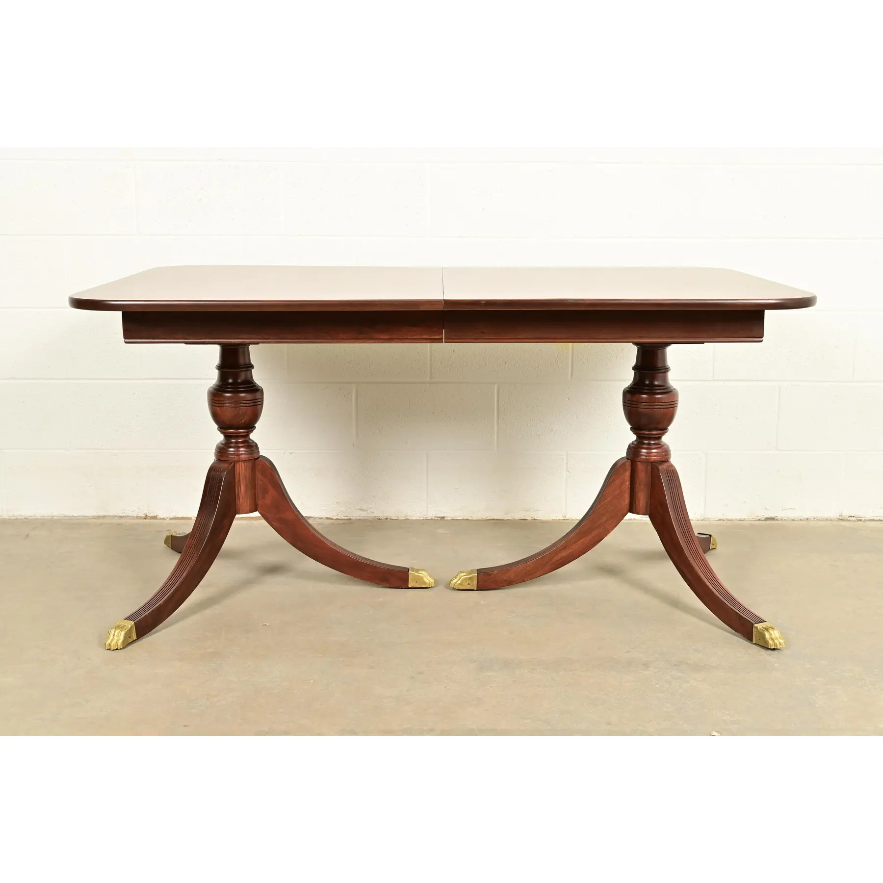 Baker Furniture Style Georgian Mahogany Double Pedestal Extension Dining Table, Newly Refinished - Image 2
