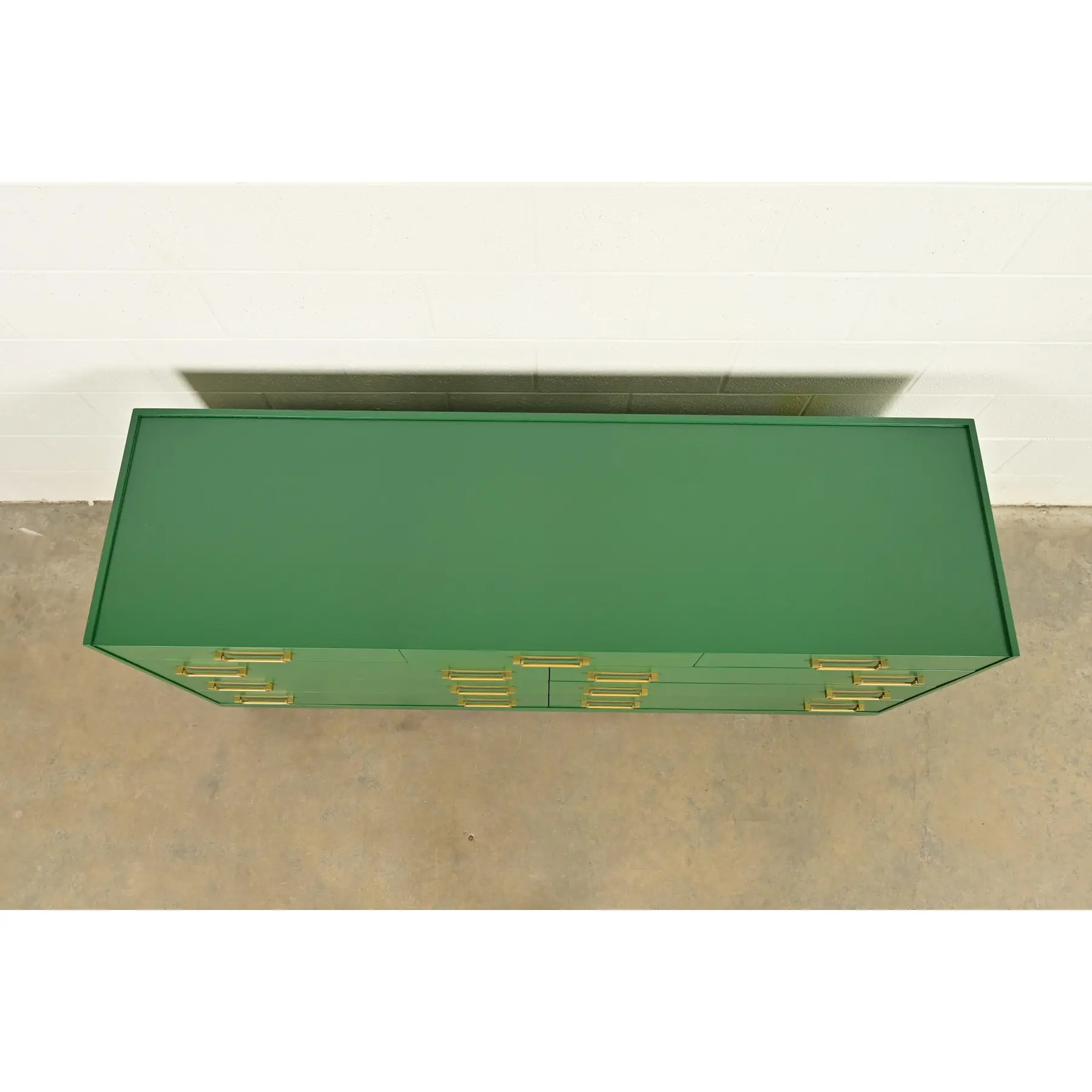 Michael Taylor for Baker Furniture Mid-Century Hollywood Regency Green Lacquered Campaign Dresser, Newly Refinished - Image 12