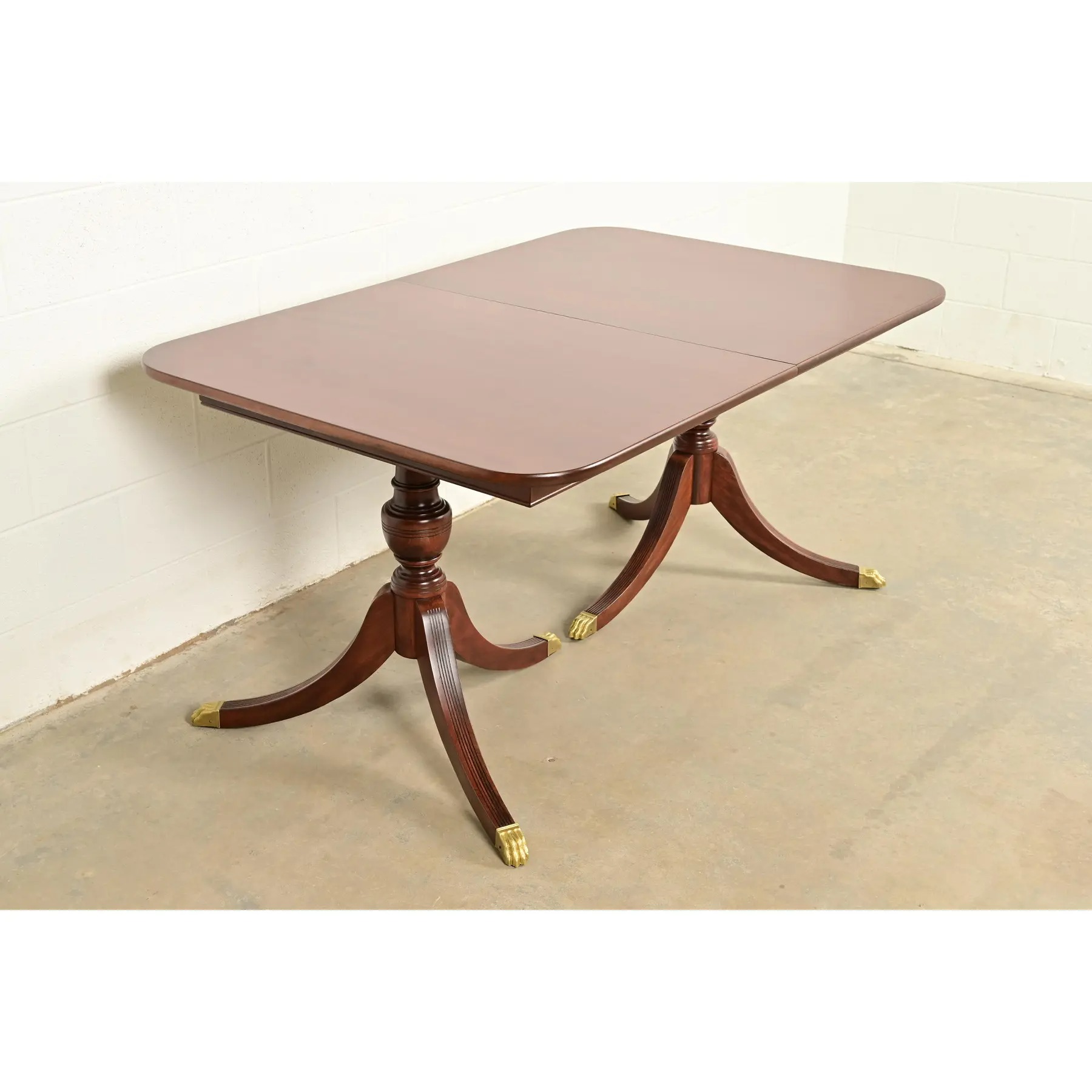 Baker Furniture Style Georgian Mahogany Double Pedestal Extension Dining Table, Newly Refinished - Image 5