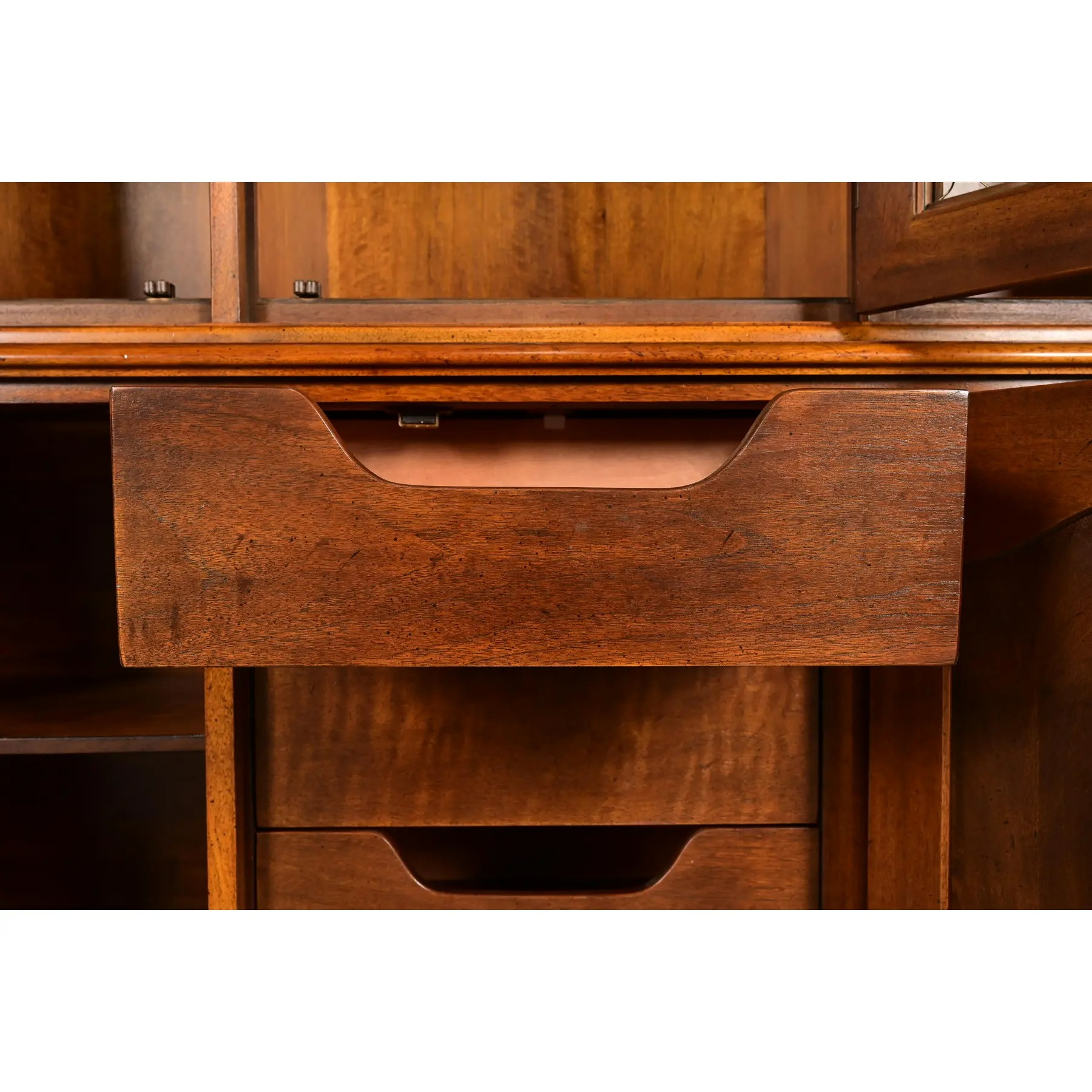 Henredon French Provincial Louis XV Carved Walnut Lighted Breakfront Bookcase Cabinet, Circa 1970s - Image 8